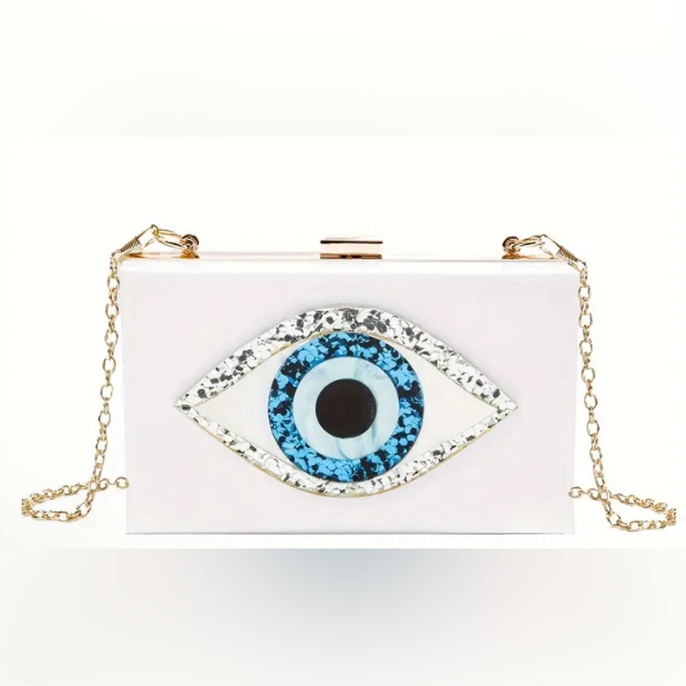 BEAUTIFUL EVIL EYE ACRYLIC WHITE CLUTCH BAG